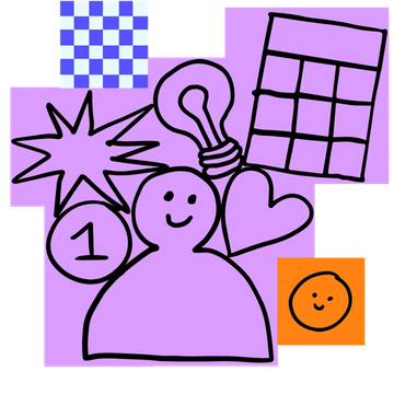 Different sized stickies come together to make one abstract shape with hand-drawn elements